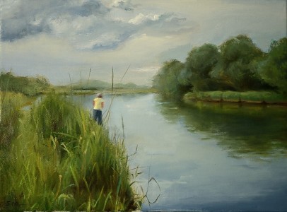 Landscape Painting : LS_SivanandaNyayapathi_FishingOnACloudyDay_12x16in