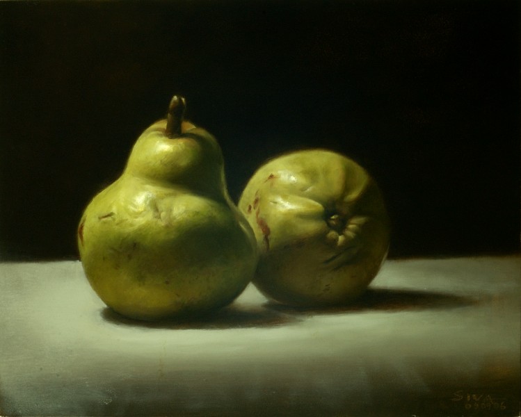 Still Life Painting : SL065_APairOfPears_SivaNyayapathi_8x10